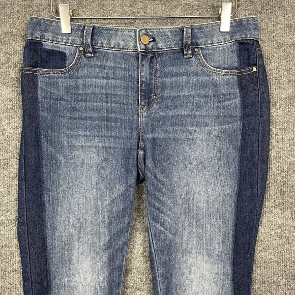 WHBM Jeans Womens 6 Straight Blue 2-Tone Multi‎ Wash Hi Low Raw Hem Cotton Blend - Picture 2 of 15